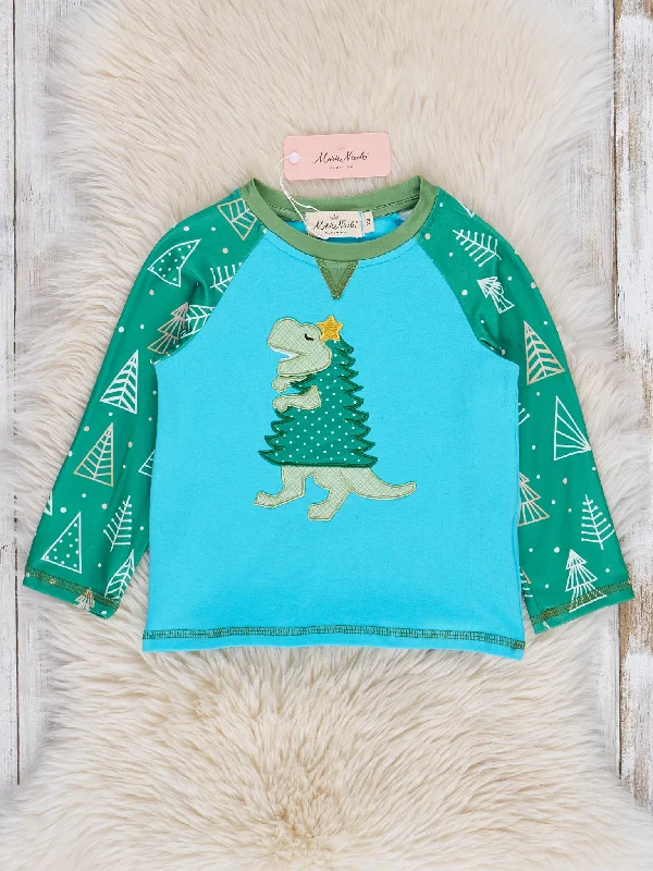 Blue & Green Christmas Tree-Saurus Shirt