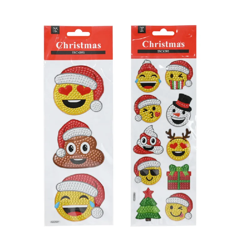 Diamante Christmas Emoji Stickers Asst