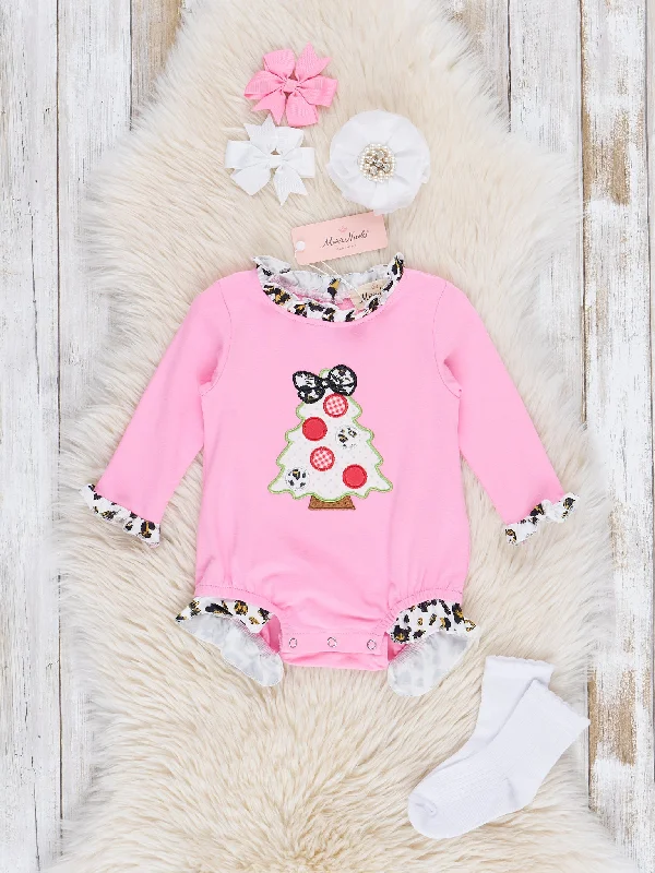 Pink & Leopard Christmas Tree Ruffle Bubble