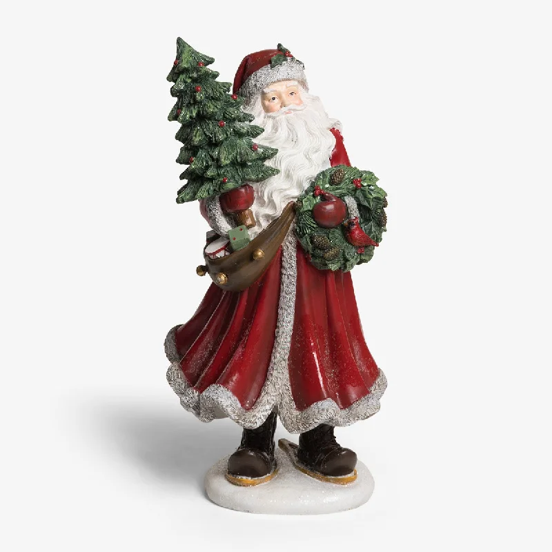 Santa Statue Holding Tree & Wreath