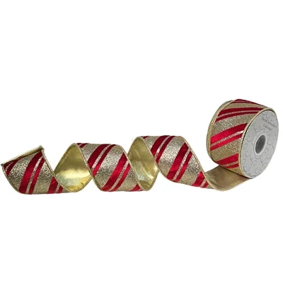 Red Velvet w/ Gold Glitter Diagonal Stripe 2.5”X10YD | IR