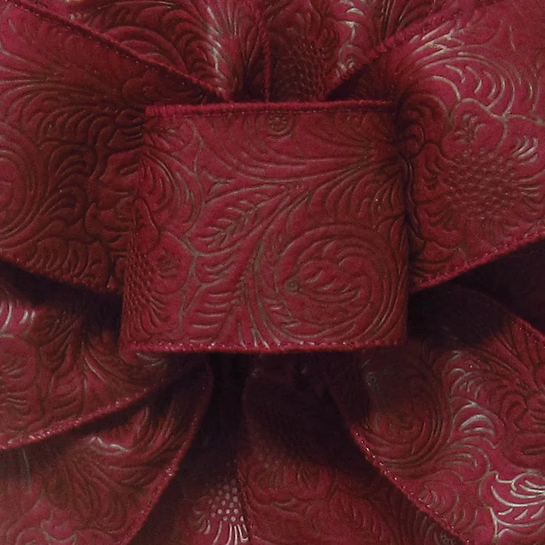 Wired Burgundy Outdoor Floral Breeze Ribbon (#40-2.5"Wx10Yards)